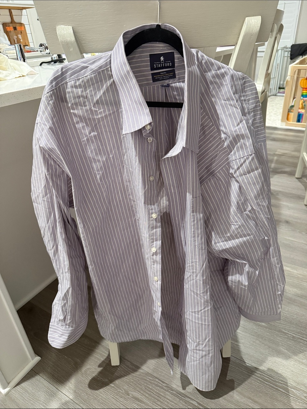 Stafford Men’s Lavender and White Pinstripe Button-Down Shirt